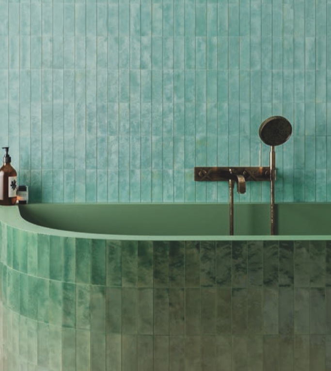 Buitenshuis Lima oorsprong Bejmat-look visgraat groen turquoise glanzende wand-en vloertegel 5 x 15 cm  per 0,47 m2 online bestellen - TEGELinfo