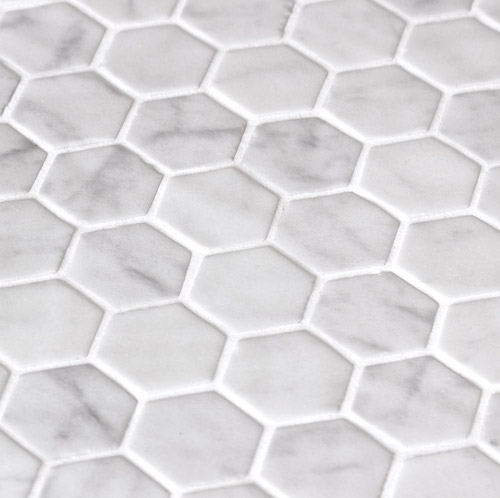 Recensent Traditioneel bezig hexagon matte witte carrara marmerlook mozaïek 2,7 x 3 cm op matje per 0,53  m2 online bestellen - TEGELinfo