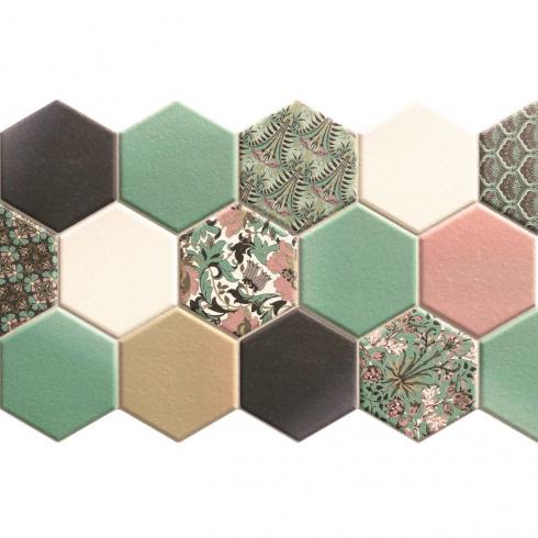     Hexagon behanglook Fleur matte decors 10 x10 op tegel 26,5 x 51 cm per m2
