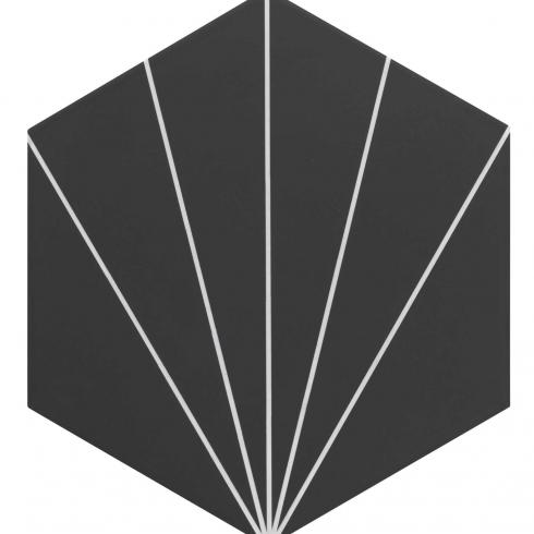     6 hoek tegel Intrige zwart met wit lijnenspel keramische hexagon 28,5 x 33 cm per m2
