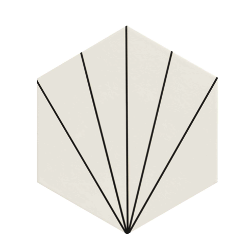 
    6 hoek tegel in wit met zwart lijnenspel keramische hexagon

