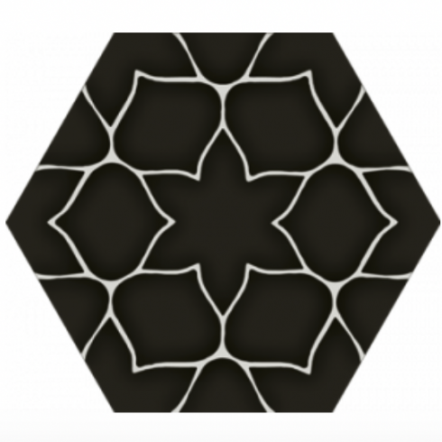 
    6 hoek tegel lotus in zwart antraciet met witlijnenspel keramische hexagon

