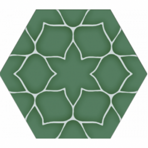 
    6 hoek tegel lotus in zeegroen met witlijnenspel keramische hexagon

