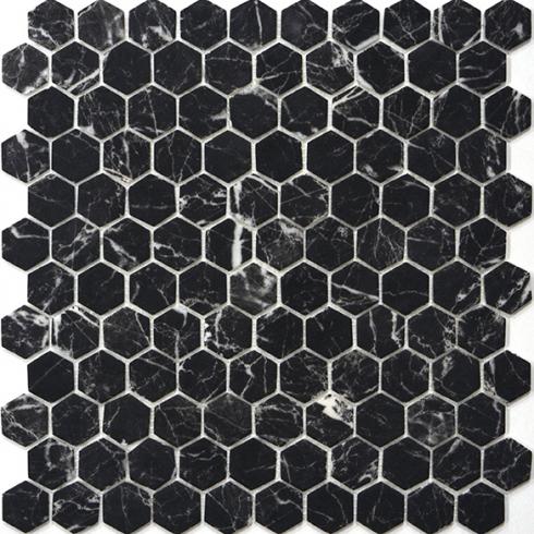     hexagon zwart mat natuursteenlook mozaïek 2,7 x 3 cm op matje per m2
