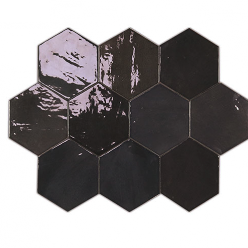     Cairo Hexagon antraciet glanzende mix wandtegeltje 10,7 x 12,4 cm per 0,38 m2
