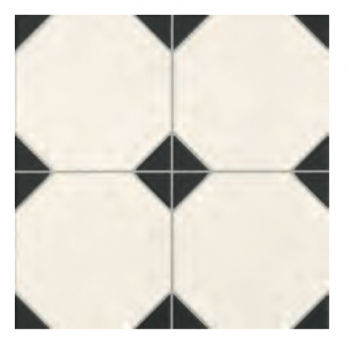     Octagon zwart wit 16,5 x 16,5 cm op tegel 33,3 x 33,3 cm per m2
