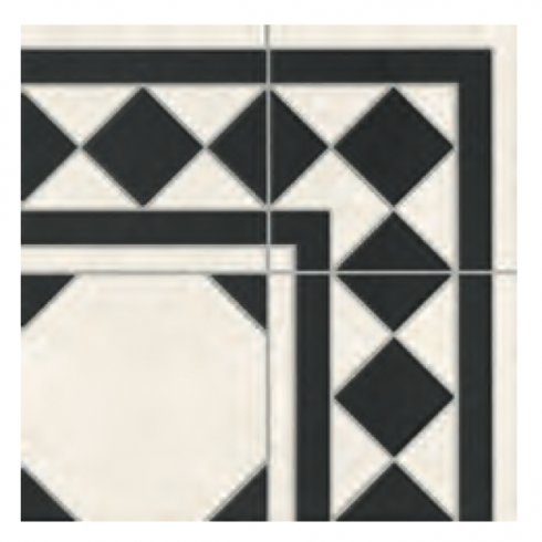     Octagon hoek zwart wit 16,5 x 16,5 cm op tegel 33,3 x 33,3 cm per m2
