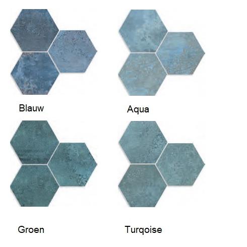
    Stratos blauwe matte wand- en vloertegel tegel mix hexagonaal 22,5x25,9

