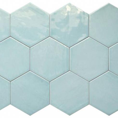     Hexagon Suez glanzende aqua tegel 14 x 16 cm vloer- en wandtegel per 0,44m2
