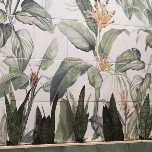     Green leafs mural matte vloertegel & wandtegel 20 x 20 cm set van 36 tegels
