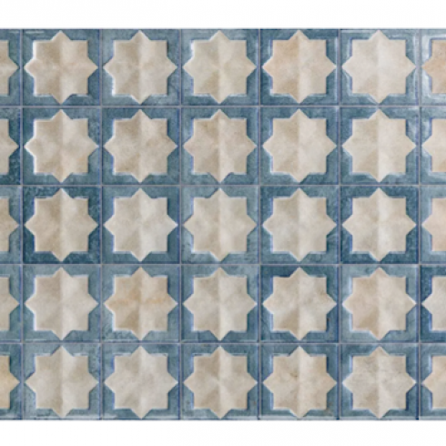     Terracotta look beige met Alhambra blauw decor 31 x 56 cm 1,21 per m2
