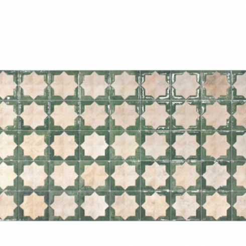     Terracotta look beige met Alhambra groen decor 31 x 56 cm 1,21 per m2
