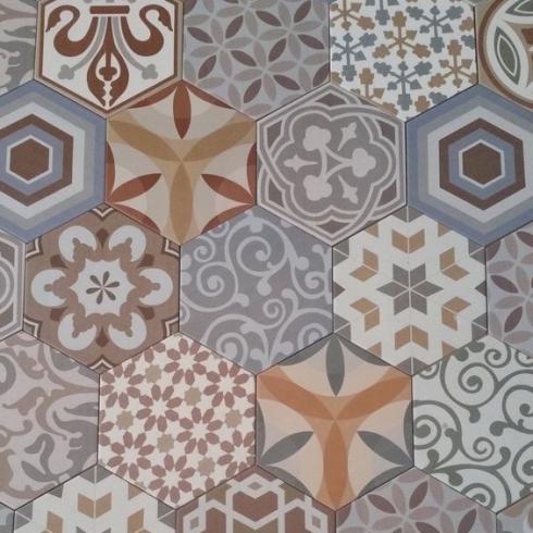     Hexagontegel harmony kleurrijke decormix matte wand- en vloertegel 17,5 x 20 cm per m2
