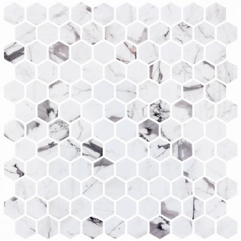     hexagon antislip marmerlook mozaïek 2,7 x 3 cm op matje per m2
