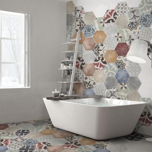     Hexagon Mexican mix keramisch wand- en vloertegel 23 x 27 cm per 0,75 m2
