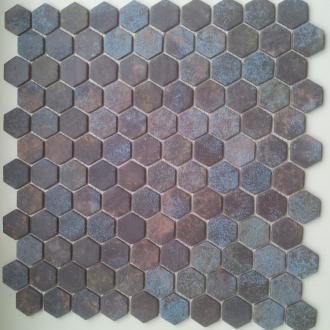 hexagon koperblauw mozaïek 2,7 x 3 cm op matje per m2